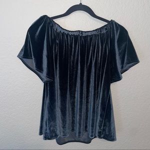 Chelsea & Theodore Velvet Off the Shoulder Top